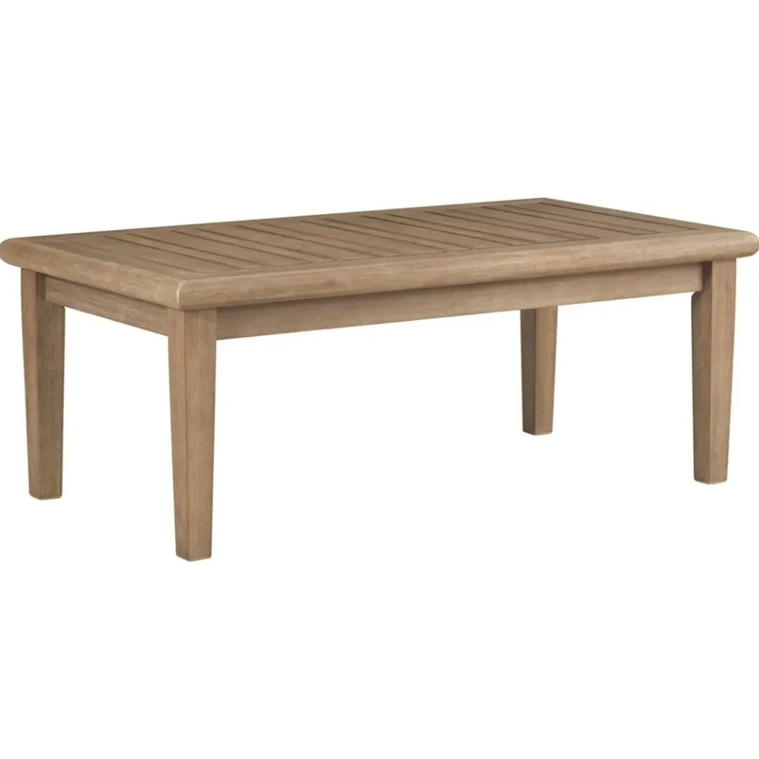 Outdoor Rectangular Table Wood Slat Top Coffee Table