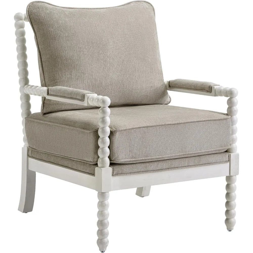 Linen Fabric Spindle Accent Chair with Wood Frame