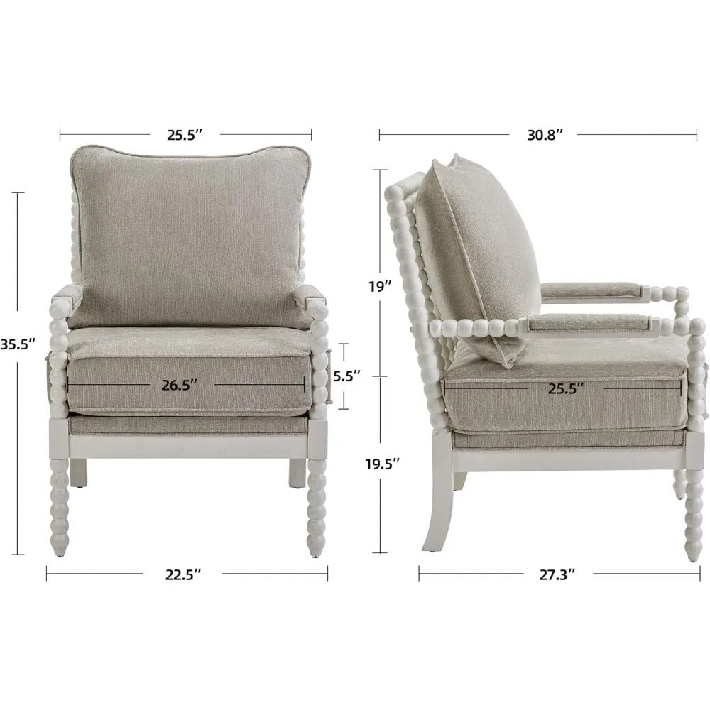 Linen Fabric Spindle Accent Chair with Wood Frame